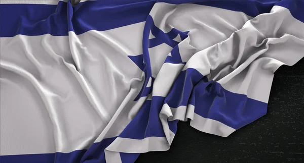 Flaga Izraela pomarszczona na ciemnym tle 3d Render — Zdjęcie stockowe