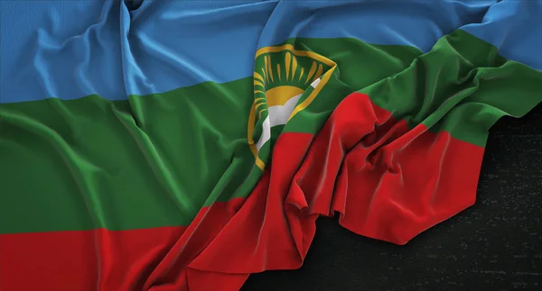 Karachay-Cherkessia Flag Wrinkled On Dark Background 3D Render — Stock Photo, Image