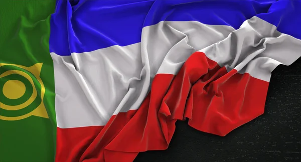Bandeira de Khakassia enrugada no fundo escuro 3D Render — Fotografia de Stock