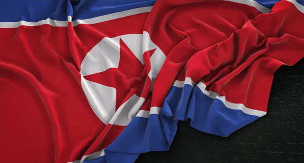 Bandeira da Coreia do Norte enrugada no fundo escuro 3D Render — Fotografia de Stock