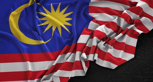 Malaysia Flagge zerknittert auf dunklem Hintergrund 3d Renderer — Stockfoto