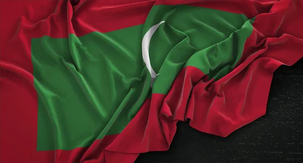 Malediven Flagge zerknittert auf dunklem Hintergrund 3d Render — Stockfoto