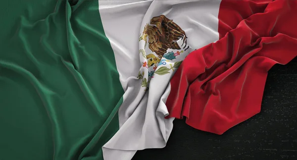 Vlag van Mexico gerimpeld op donker achtergrond 3d Render — Stockfoto