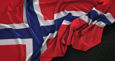 Norveç bayrağı buruşuk Dark üzerinde arka plan 3d Render 
