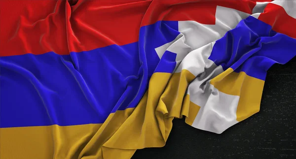 Bandera de la República de Nagorno Karabaj arrugada sobre fondo oscuro 3D Re — Foto de Stock