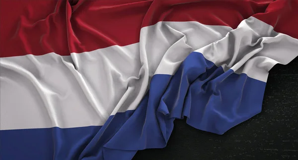 Bandera de Holanda arrugada sobre fondo oscuro 3D Render — Foto de Stock