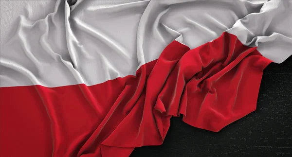 Bandera de Polonia arrugada sobre fondo oscuro 3D Render — Foto de Stock