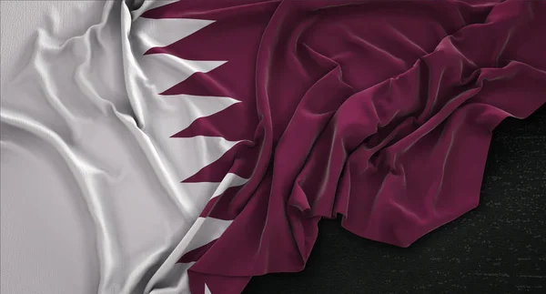 卡塔尔国旗皱在黑暗背景 3d 渲染 — 图库照片
