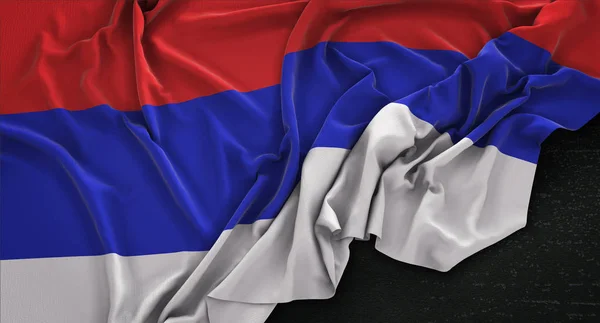 塞族共和国国旗皱在黑暗背景 3d 渲染 — 图库照片