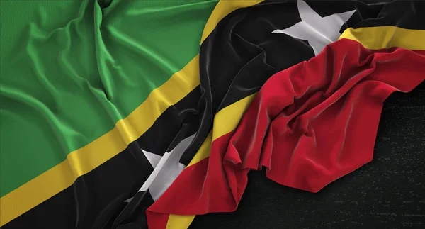 Saint Kitts und Nevis Flagge zerknittert auf dunklem Hintergrund 3d Render — Stockfoto