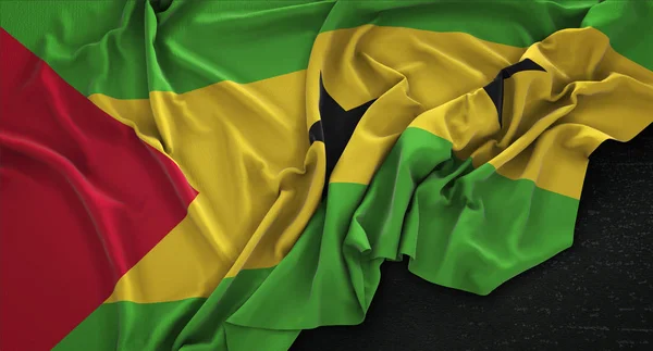 Sao Tome and Principe Flag Wrinkled On Dark Background 3D Ren — Stock Photo, Image