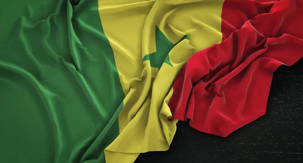 Senegal Flag Wrinkled On Dark Background 3D Render — Stock Photo, Image