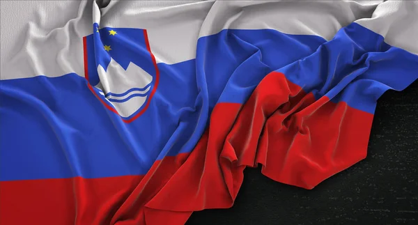 Slovenia Flag Wrinkled On Dark Background 3D Render