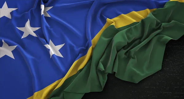 Bandiera delle Isole Salomone spiegazzata su sfondo scuro Render 3D — Foto Stock