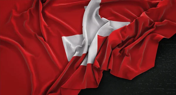瑞士国旗皱在黑暗背景 3d 渲染 — 图库照片