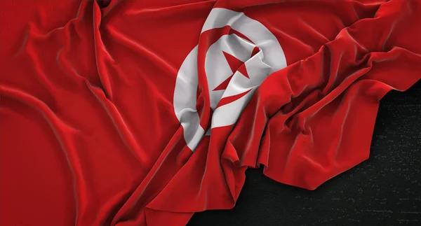突尼斯国旗皱在黑暗背景 3d 渲染 — 图库照片
