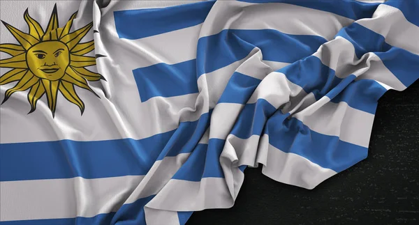 Flaga Urugwaju pomarszczona na ciemnym tle 3d Render — Zdjęcie stockowe
