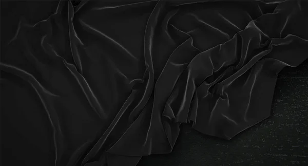 Bandera Negro Mock Up arrugado en fondo oscuro 3D Render — Foto de Stock