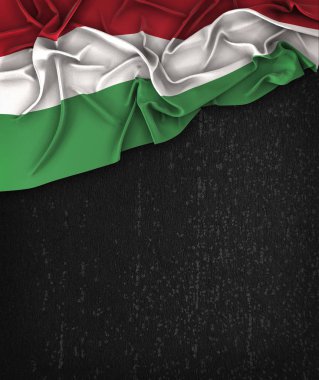 Macaristan bayrağı Vintage bir Grunge üzerinde siyah kara tahta yeri olan