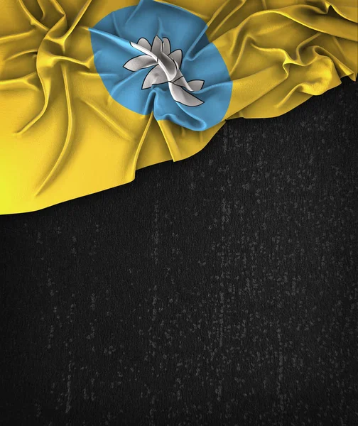 グランジのカルムイク共和国旗ヴィンテージ ブラック スペース Fo と黒板 — ストック写真