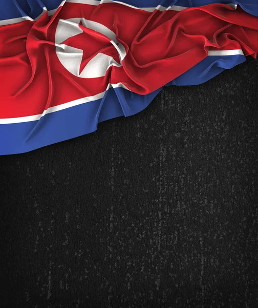 Severní Korea Vintage vlajka na Grunge černé tabuli s prostorem — Stock fotografie