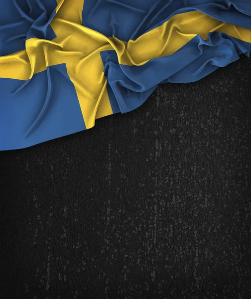 Suède drapeau vintage sur un tableau noir grunge avec espace pour — Photo