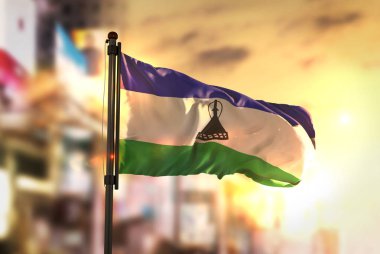 Lesoto bayrağı City karşı gündoğumu Backligh vasıl geçmiş bulanık