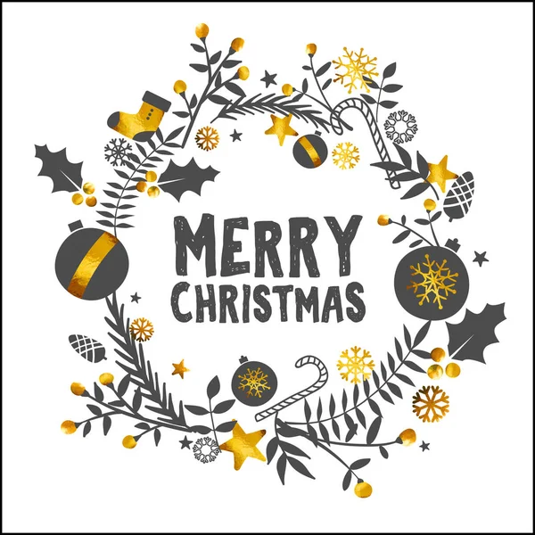 Merry Christmas Golden White Ornament Card — Stock Vector