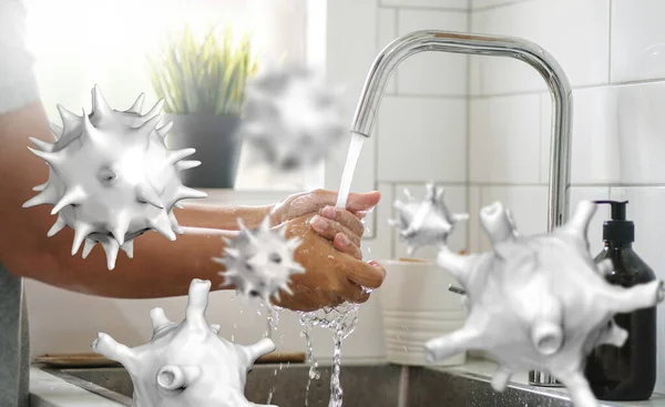 Concept Killing Bacteria Coronavirus Covid Washing Hand — Stock Photo, Image