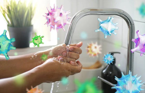 Concept Van Het Doden Van Coronavirus Covid Door Washing Hand — Stockfoto