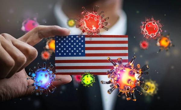 Corona Virus United States America Flag Concept Pandemic Outbreak Country — Stock Photo, Image