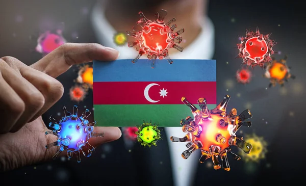 Virus Corona Autour Drapeau Azerbaïdjanais Concept Éclosion Pandémique Dans Pays — Photo