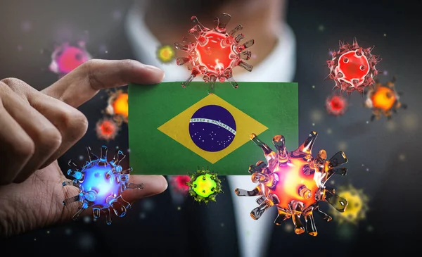 Corona Virus Brasil Flag Inglês Conceito Surto Pandemia País — Fotografia de Stock