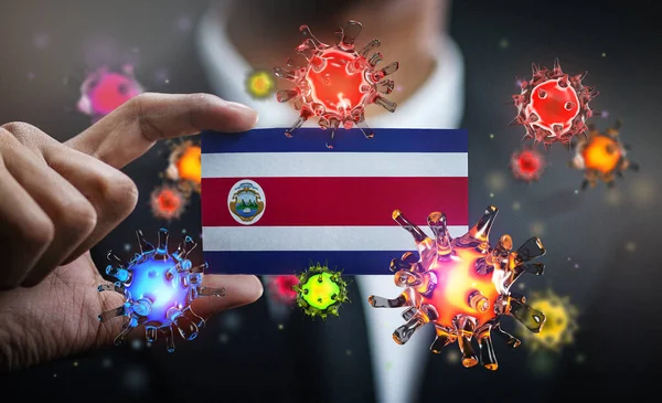 Corona Virus Costa Rica Flag Концепція Пандемії Країні — стокове фото