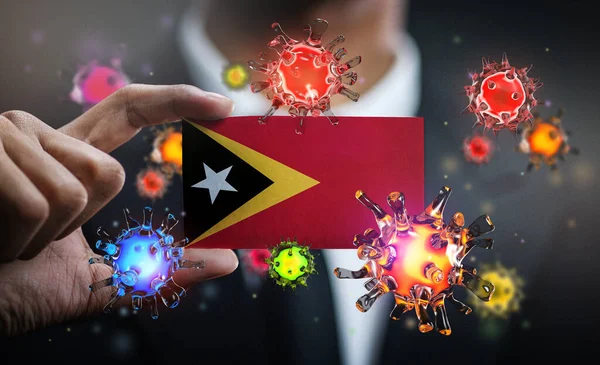 Corona Virus East Timor Flag Concept Pandemic Outbreak Country — Stock Photo, Image