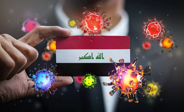 Корона Вирус Вокруг Иракского Флага Пандемия Концепции Вспышки Стране — стоковое фото