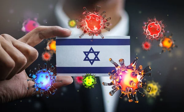 Vírus Corona Torno Israel Bandeira Conceito Surto Pandemia País — Fotografia de Stock