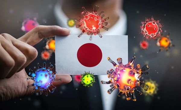 Corona Virus Japan Flag Concept Pandemic Outbreak Country — Stock Photo, Image