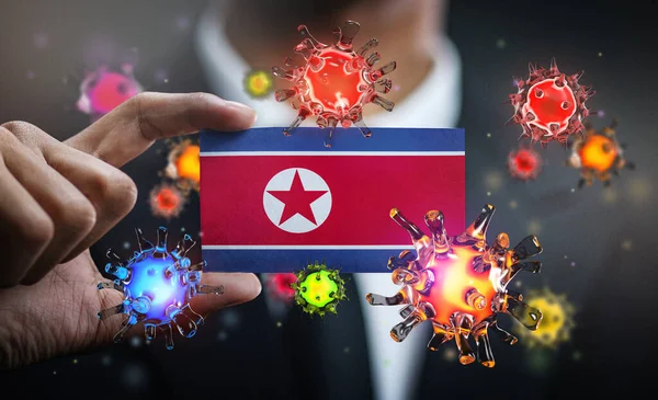 Virus Corona Intorno Alla Bandiera Della Corea Del Nord Concetto — Foto Stock
