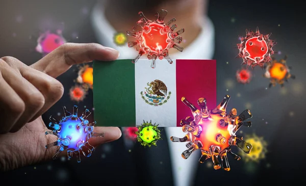 Corona Virus Kolem Mexické Vlajky Koncepce Pandemické Ohnisko Zemi — Stock fotografie