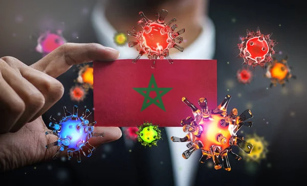 Корона Вирус Вокруг Флага Марокко Пандемия Концепции Вспышки Стране — стоковое фото