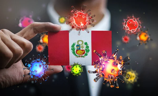 Corona Virus Peru Flag Concepto Brote Pandémico País — Foto de Stock