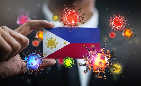 Vírus Corona Torno Bandeira Das Filipinas Conceito Surto Pandemia País — Fotografia de Stock