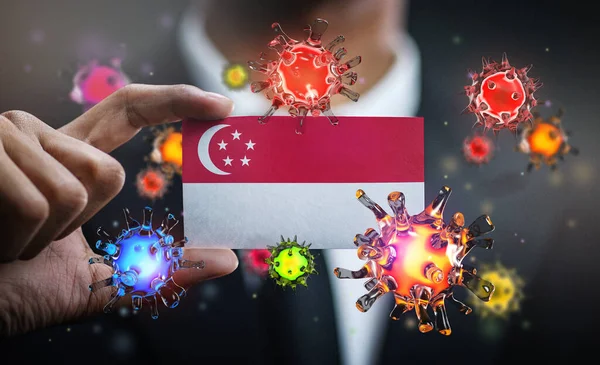 Корона Вирус Вокруг Флага Сингапура Пандемия Концепции Вспышки Стране — стоковое фото
