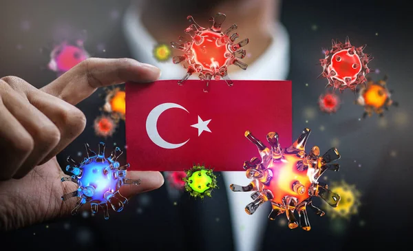 Corona Virus Turkey Flag Concept Pandemic Outbreak Country — Stock Photo, Image