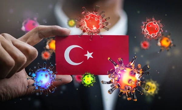 Virus Corona Autour Drapeau Turquie Concept Éclosion Pandémique Dans Pays — Photo