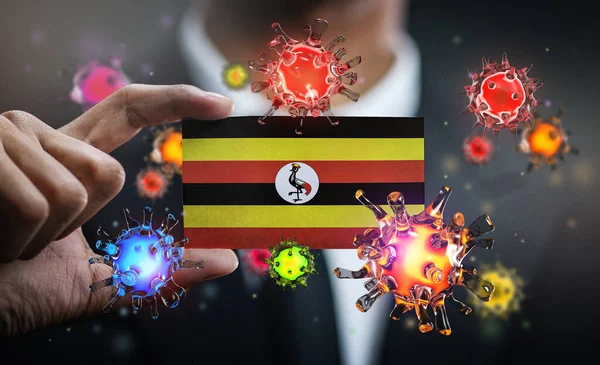 Corona Virus Uganda Flag Concept Pandemic Outbreak Country — Stock Photo, Image