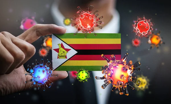 Corona Virus Zimbabwe Flag Concept Pandemic Outbreak Country — Stock Photo, Image