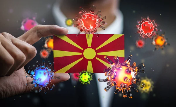 Vírus Corona Torno República Macedônia Bandeira Conceito Surto Pandemia País Imagem De Stock