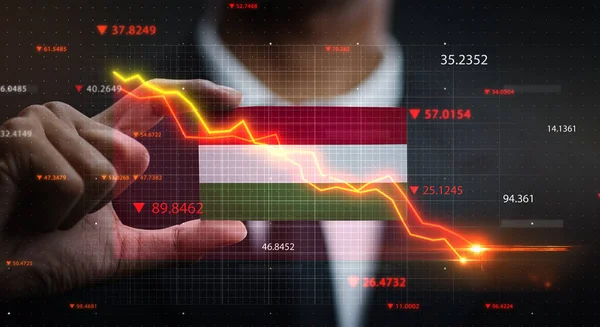 Graph Falling Front Hungary Flag Crisis Concept — Stock Photo, Image